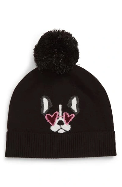 Kate Spade Francois Pompom Beanie In Black