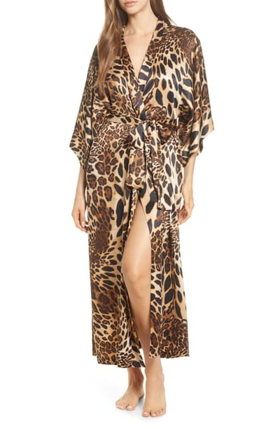 Natori Leopard Print Long Satin Robe In Cht Chestnut