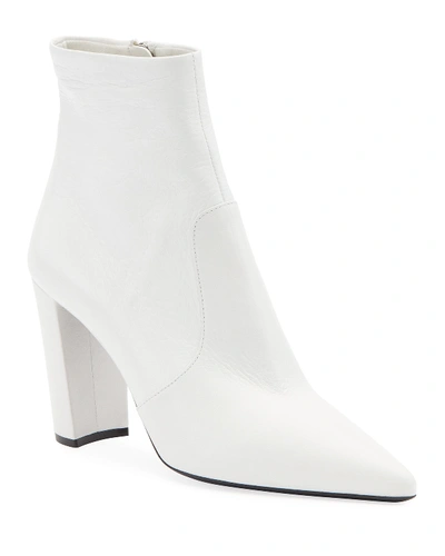 Prada Leather Zip Block-heel Booties In White