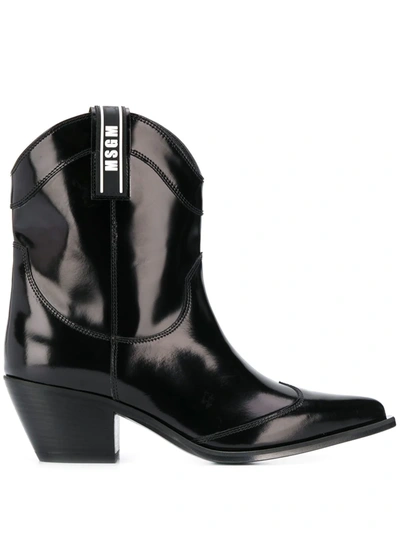 Msgm Black Patent Leather Camperos Boots