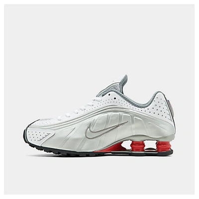 Nike Shox R4 Casual Shoes In White/metallic Silver/comet Red/black