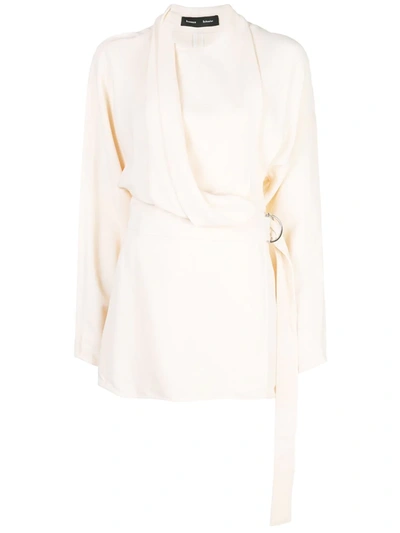 Proenza Schouler Crepe Long Sleeve Wrap Top In Neutrals