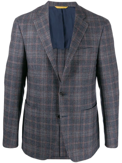 Canali Fitted Checked Blazer In Blue