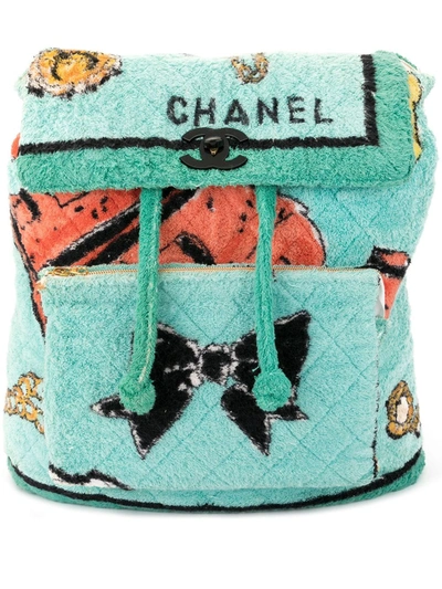 Pre-owned Chanel 1994 Diamond-quilted Terry-cloth Backpack In