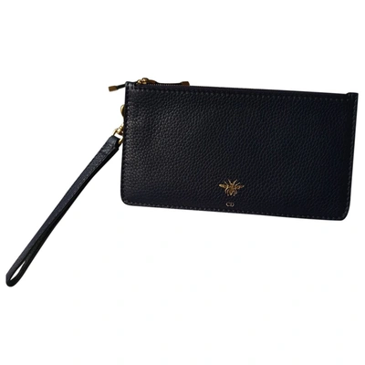 Pre-owned Dior Leather Clutch Bag In Navy