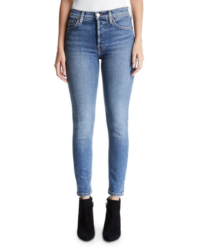 Re/done High-rise Skinny Ankle Cropped Jeans In Medium Blue