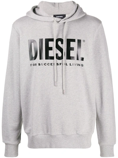Diesel Printed Logo Hoodie In Grey