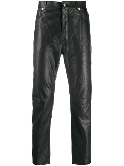 Saint Laurent Slim-fit Leather Trousers In Black