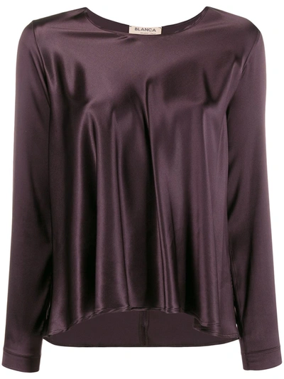 Blanca Flared Satin Top In Purple