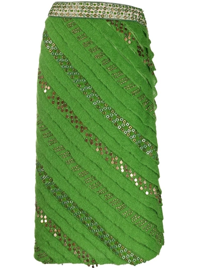 Pre-owned Fendi 1990s Eyelet Embellished Straight Skirt In Green