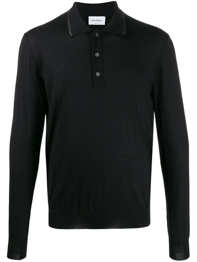 Ferragamo Knitted Polo Shirt In Black