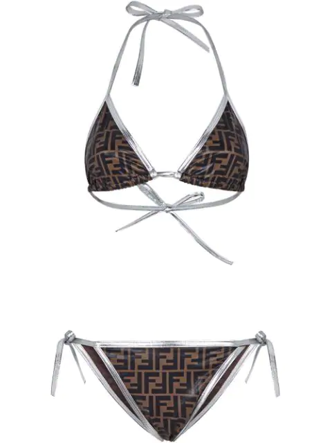 Fendi Ff Logo Pattern Bikini Set In F1acy Ebony/silver | ModeSens