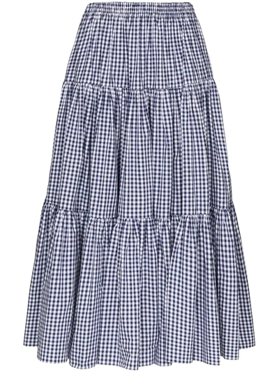 Batsheva Amy Check Print Flared Skirt In Blue