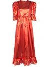 Batsheva Prairie Metallic Puff-sleeve Dress In Red