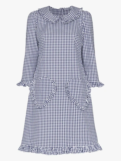 Batsheva Heart Pocket Gingham Print Dress In Blue