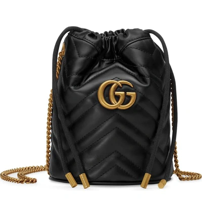 Gucci Mini Quilted Leather Bucket Bag In Nero