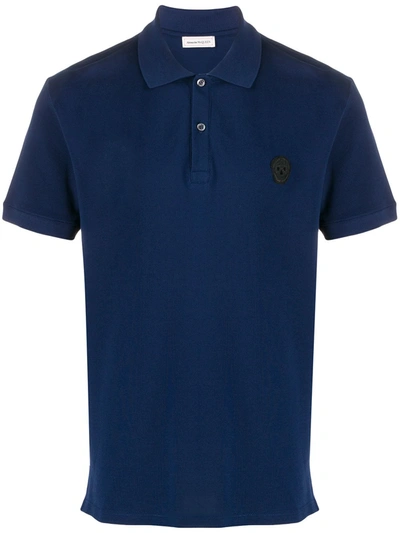 Alexander Mcqueen Skull Patch Polo Shirt In Blue