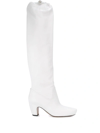 Lanvin Brushed Leather Almond Boots In White