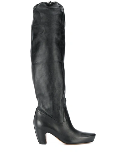 Lanvin Brushed Leather Almond Boots In Black