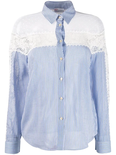 Red Valentino Lace Panels Striped Shirt In Blue