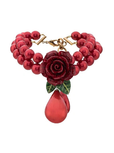 Dolce & Gabbana Rose And Drop Pendant Necklace In Rot