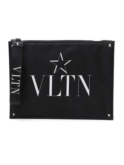 Valentino Garavani Vltn Star Printed Clutch Bag In Black