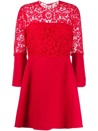 Valentino Lace Detail Short Dress In Red