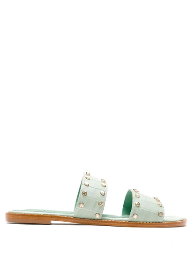 Blue Bird Shoes Crocodile Effect Flat Sandals In Green