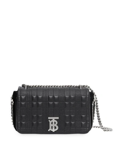 Burberry Small Crystal Detail Quilted Check Lambskin Lola Bag In Black