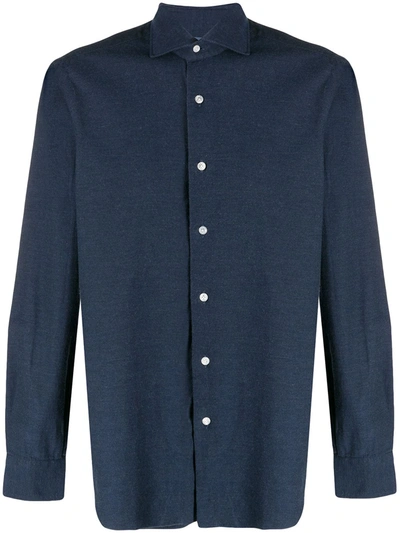 Barba Jersey Cotton Button-up Shirt In Blue