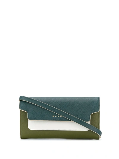 Marni Bellows Shoulder Strap Wallet In Green