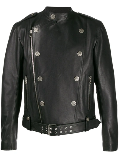 Balmain Button-detail Biker Jacket In Noir