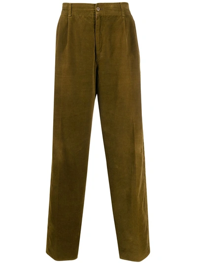 Pre-owned Versace 1980s Velvet Effect Loose-fit Trousers In Brown