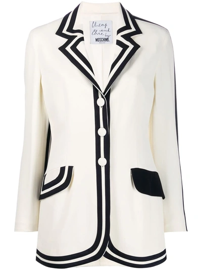 Pre-owned Moschino 1990s Striped Details Slim-fit Jacket In Neutrals