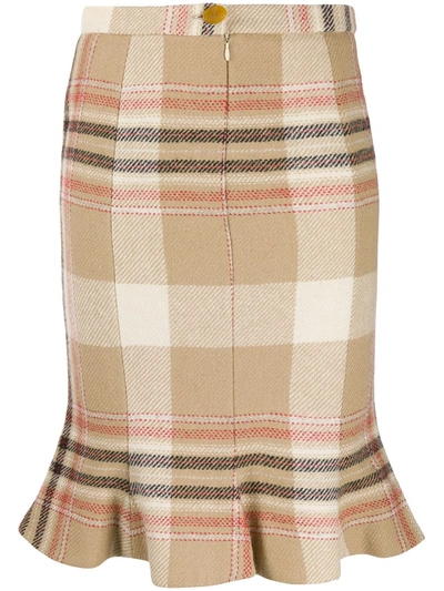 Pre-owned Vivienne Westwood Wool 1990s Plaid Ruffled Skirt In Neutrals