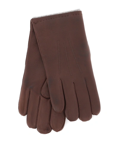 Orciani Nappa Wrinkled Brown Gloves