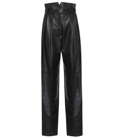 Fendi Black Leather High-waisted Belted Trousers