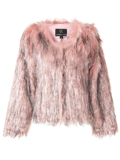 Unreal Fur Textured Metallic Detail Jacket In Pink
