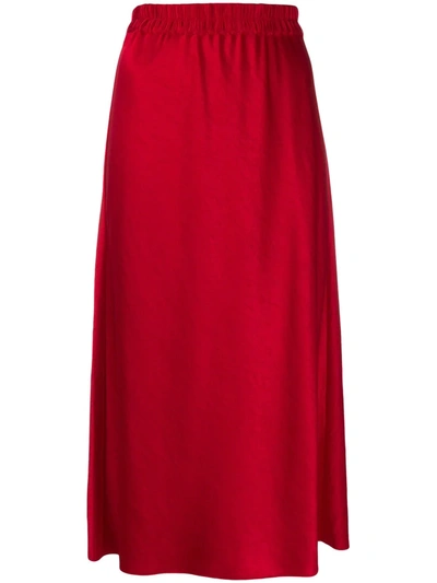 Theory Crinkled-satin Midi Skirt In Red