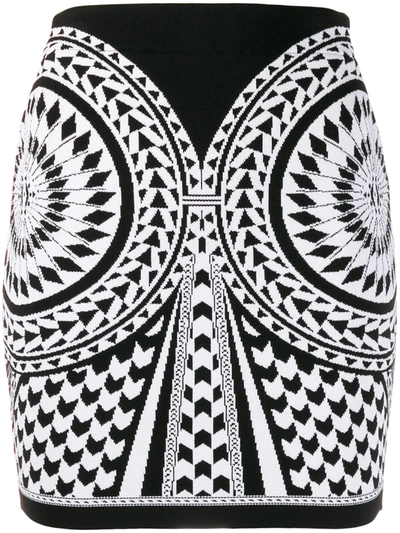 Balmain Jacquard Knit Skirt In Bianco E Nero