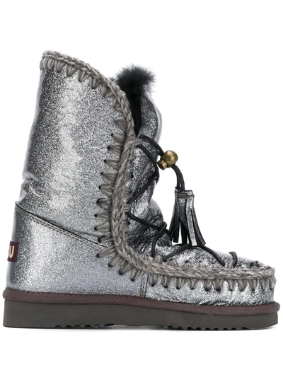 Mou Glitter Lace-up Ankle Boots In Grey