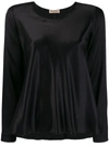 Blanca Flared Satin Top In Black