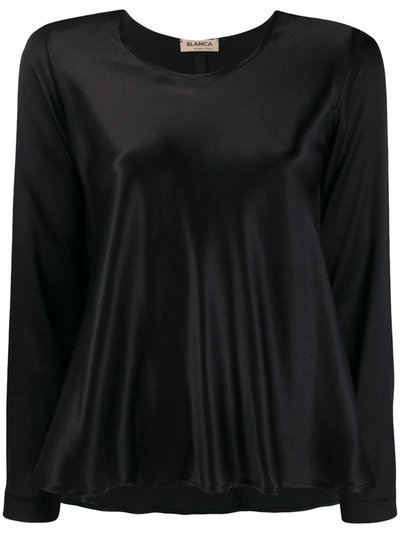 Blanca Flared Satin Top In Black