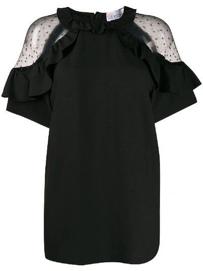 Red Valentino Sheer Panels Ruffled Blouse In Black
