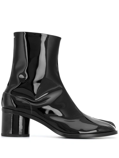 Maison Margiela Tabi Split-toe Patent-leather Boots In Black,red