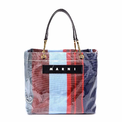 Marni Logo Striped Rainbow Tote Bag In Multi