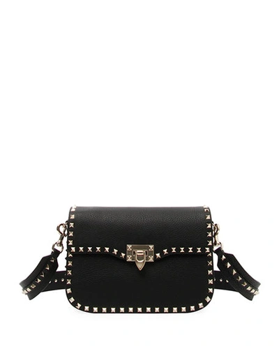 Valentino Garavani Rockstud Medium Leather Saddle Shoulder Bag In Black