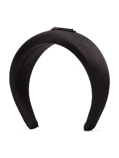 Prada Triangle Logo Plaque Headband In Black