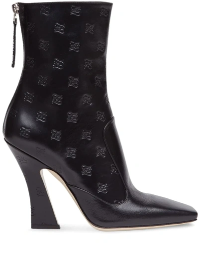 Fendi Logo-embossed Leather Ankle Boots In Black