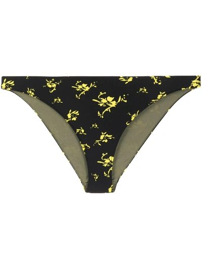 Ganni Floral Print Bikini Bottom In Black